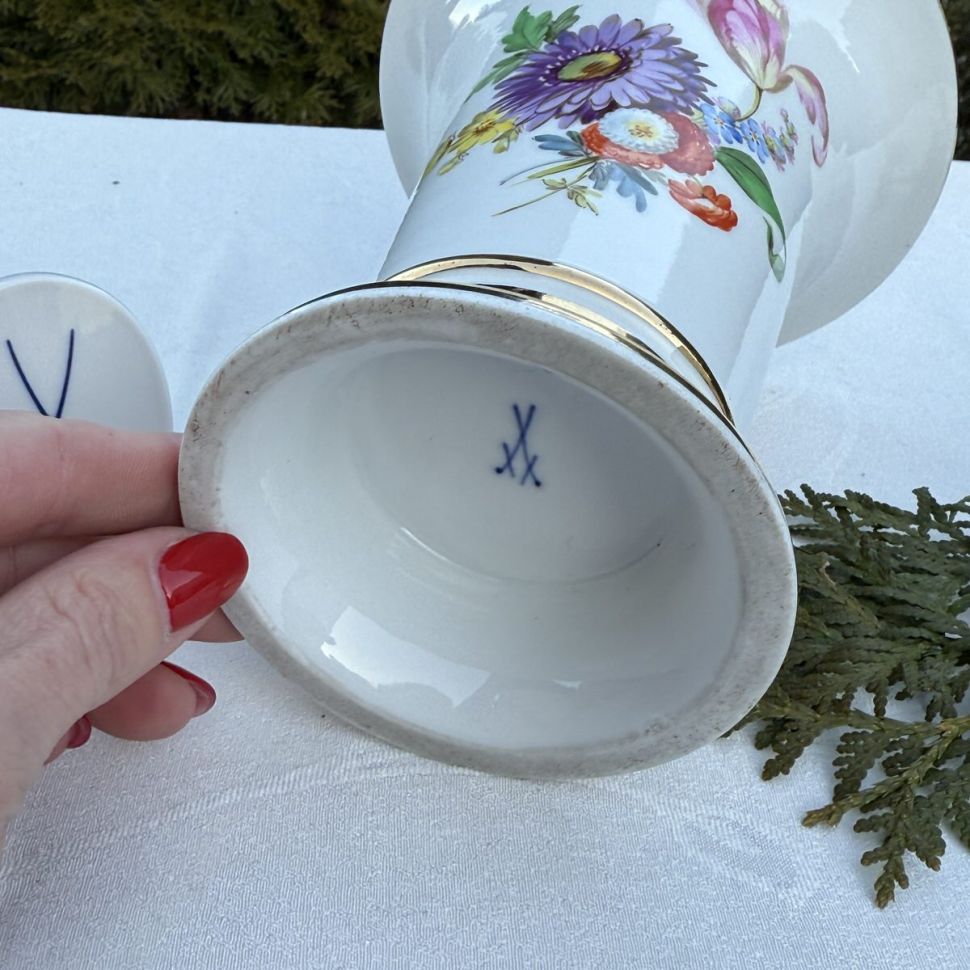 Ваза Meissen 16 см Мейсенский букет 1993-1994 гг Германия ручная роспись