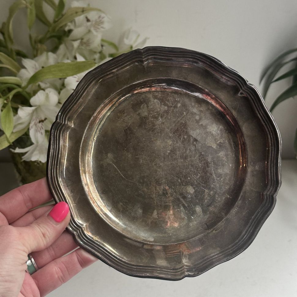 Блюдо поднос Волны 18 см мельхиор патина