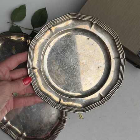 Блюдо поднос Волны 18 см мельхиор патина