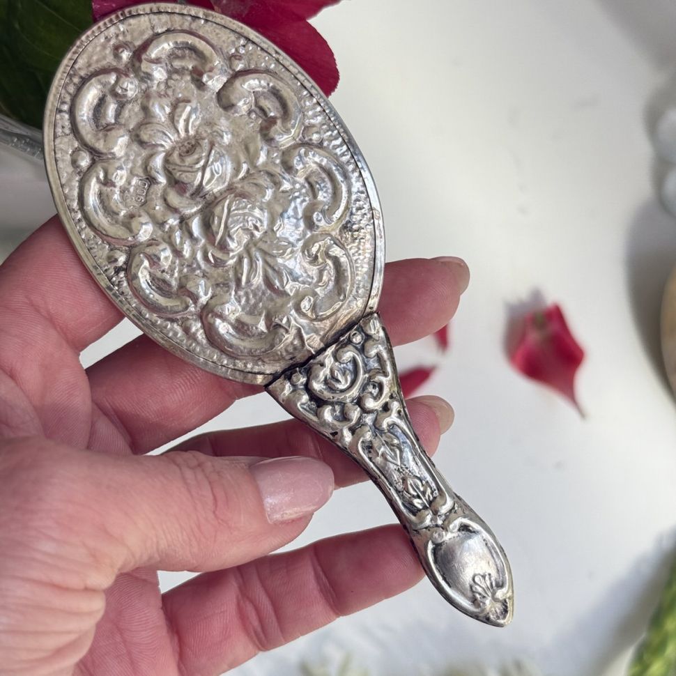 Зеркало ручное 13 см серебро