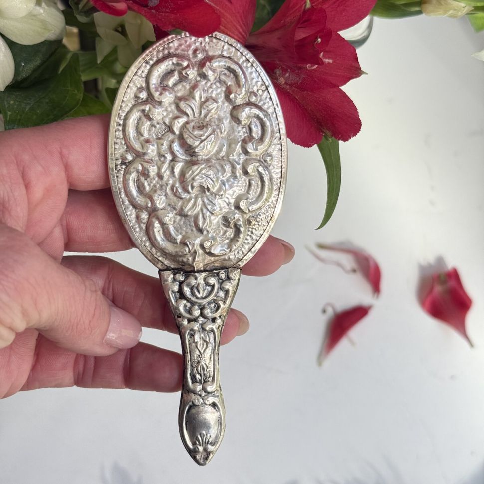 Зеркало ручное 13 см серебро