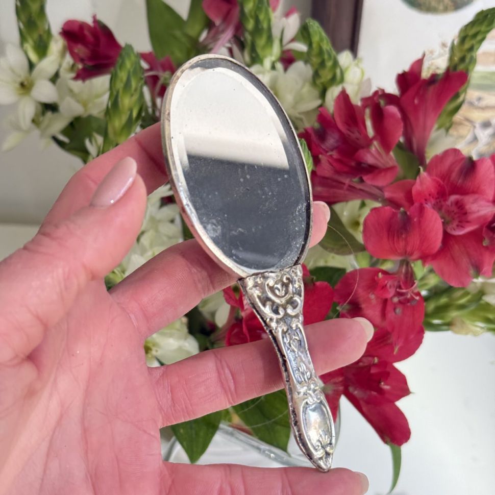 Зеркало ручное 13 см серебро