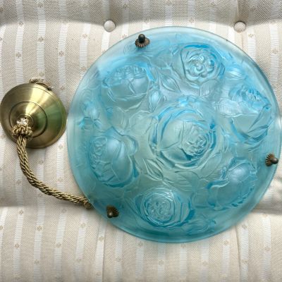 Люстра в стиле Lalique из синего стекла 30-е годы Франция