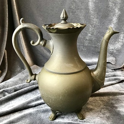 Чайник кофейник олово с землистым покрытием, 100 лет, клейма