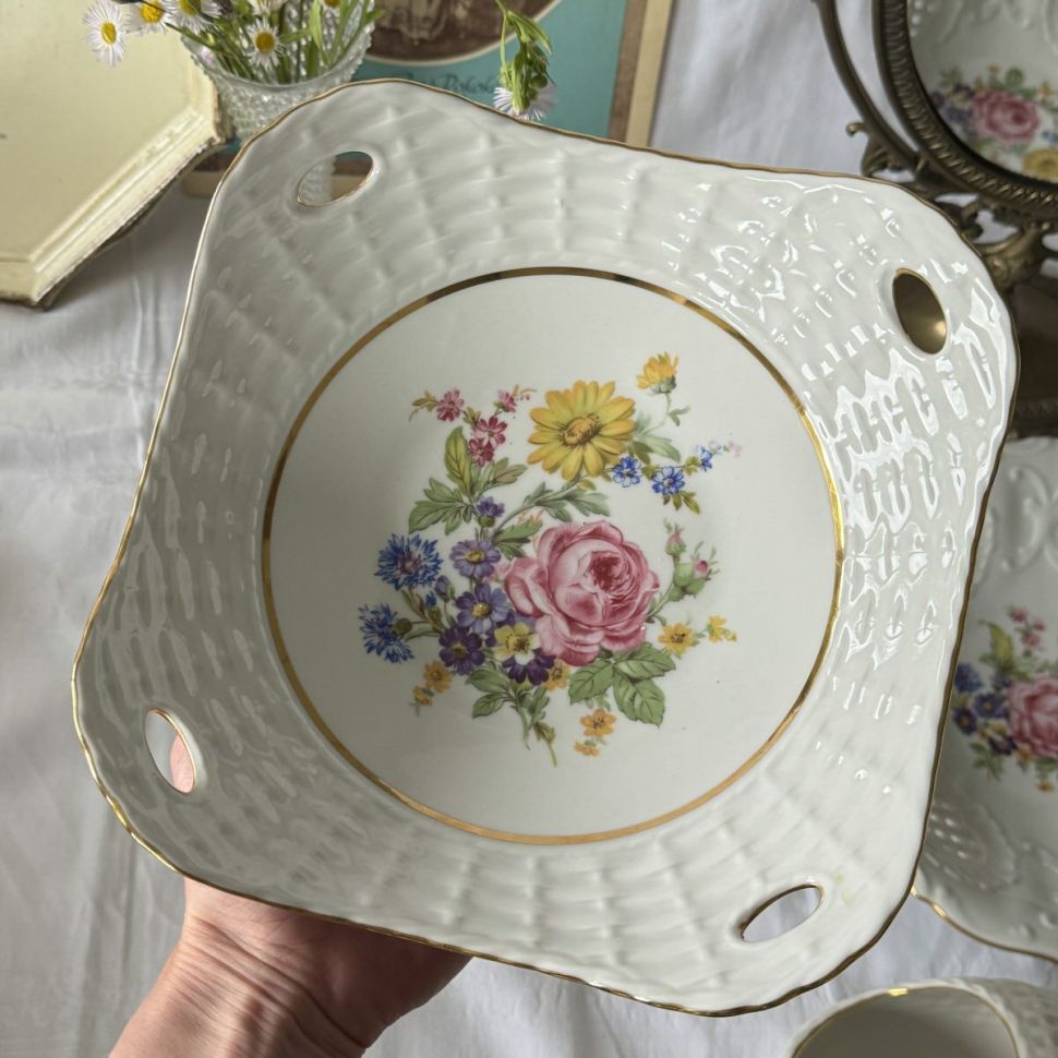 Фруктовница ​Pirken Hammer Мейсенский букет 25 см ручная роспись Чехословакия