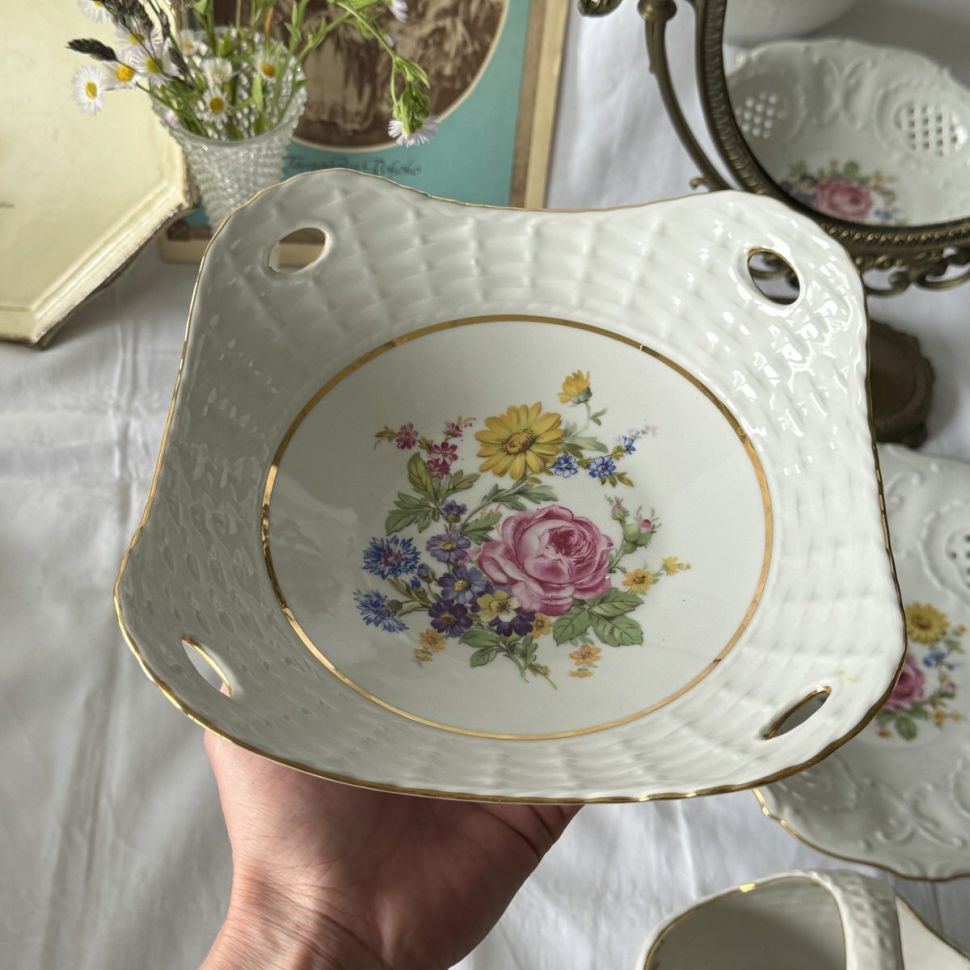 Фруктовница ​Pirken Hammer Мейсенский букет 25 см ручная роспись Чехословакия