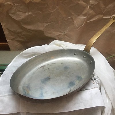 Сковорода медь овальная с латунной ручкой
