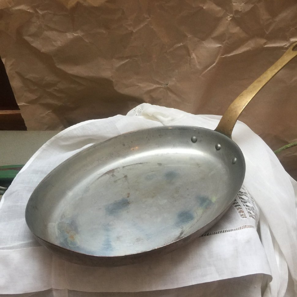 Сковорода медь овальная с латунной ручкой