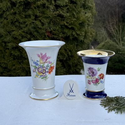 Ваза Meissen 14 см Мейсенский букет 1983 гг Германия ручная роспись синяя