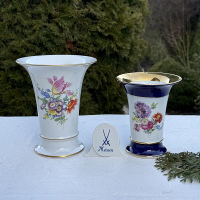 Ваза Meissen 14 см Мейсенский букет 1983 гг Германия ручная роспись синяя