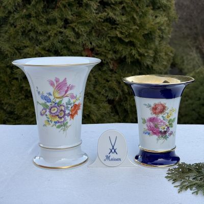 Ваза Meissen 14 см Мейсенский букет 1983 гг Германия ручная роспись синяя