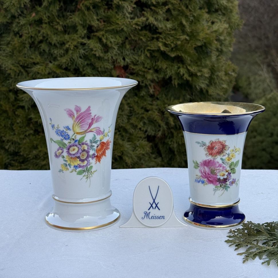 Ваза Meissen 14 см Мейсенский букет 1983 гг Германия ручная роспись синяя