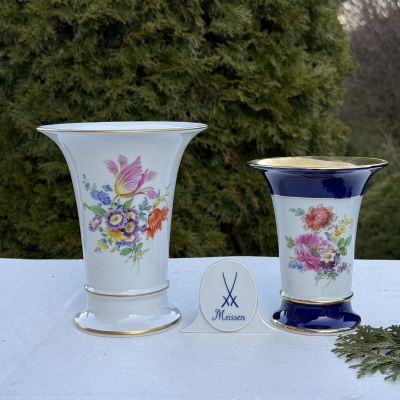 Ваза Meissen 14 см Мейсенский букет 1983 гг Германия ручная роспись синяя