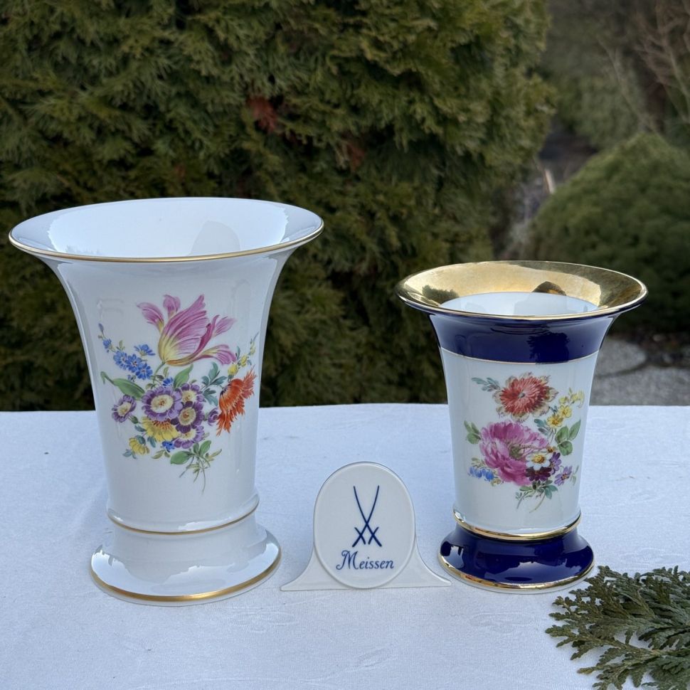 Ваза Meissen 14 см Мейсенский букет 1983 гг Германия ручная роспись синяя