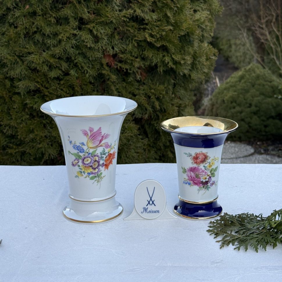 Ваза Meissen 14 см Мейсенский букет 1983 гг Германия ручная роспись синяя