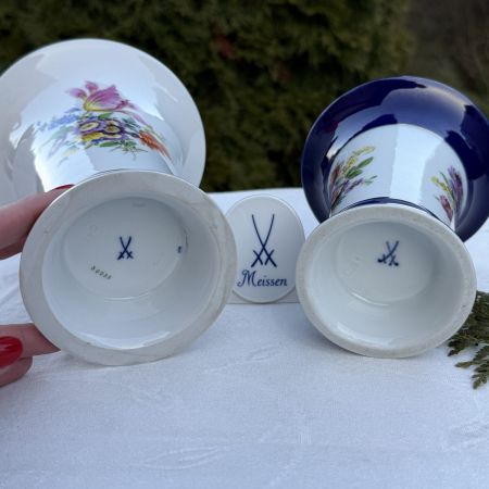 Ваза Meissen 14 см Мейсенский букет 1983 гг Германия ручная роспись синяя