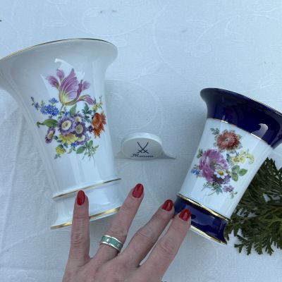 Ваза Meissen 14 см Мейсенский букет 1983 гг Германия ручная роспись синяя