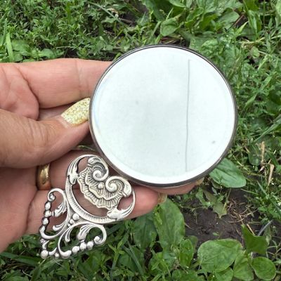 Зеркало ручное 11 см серебро