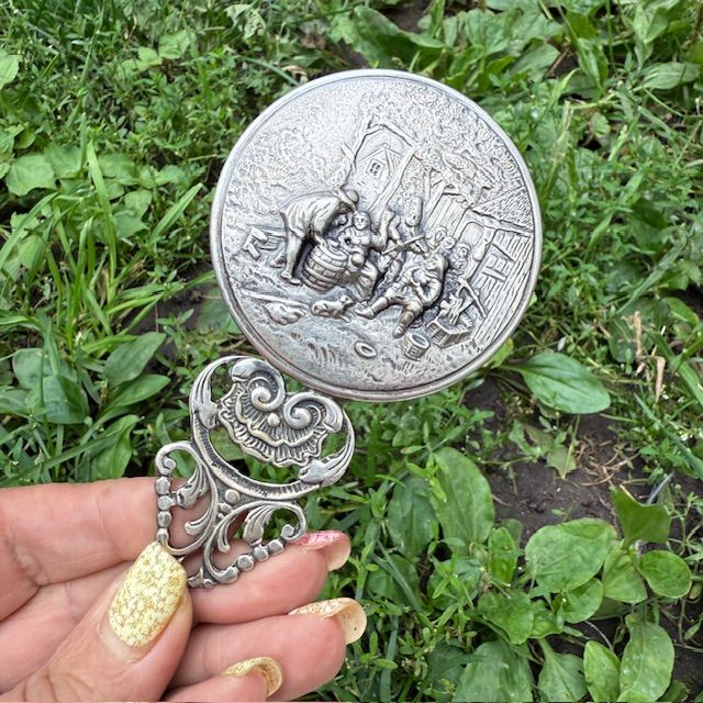 Зеркало ручное 11 см серебро