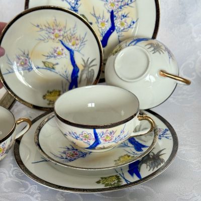 Чайная тройка Гейша Ветка сакуры 150 мл фарфор Япония       