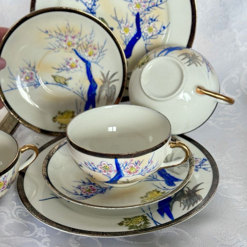 Чайная тройка Гейша Ветка сакуры 150 мл фарфор Япония       