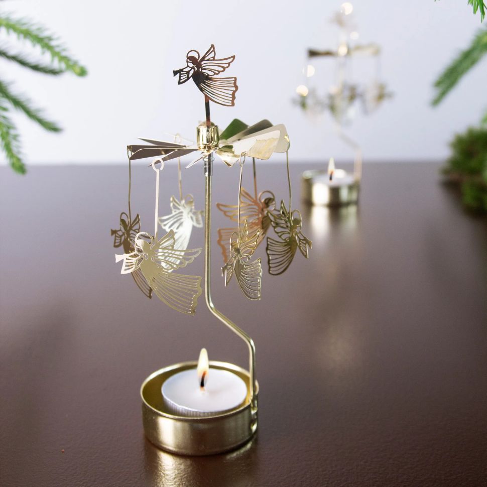 Подсвечник новогодний мобиль Ангелы 17 см золотые