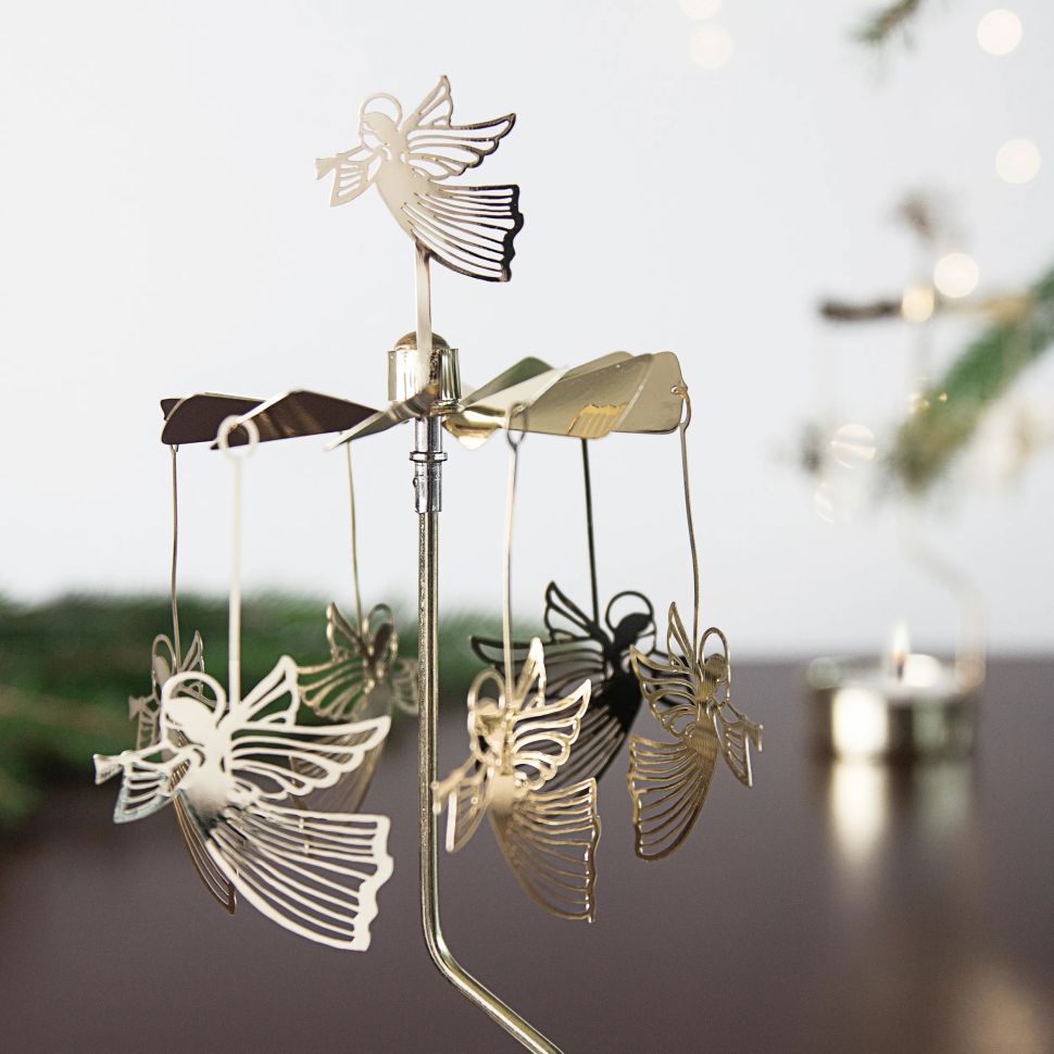 Подсвечник новогодний мобиль Ангелы 17 см золотые