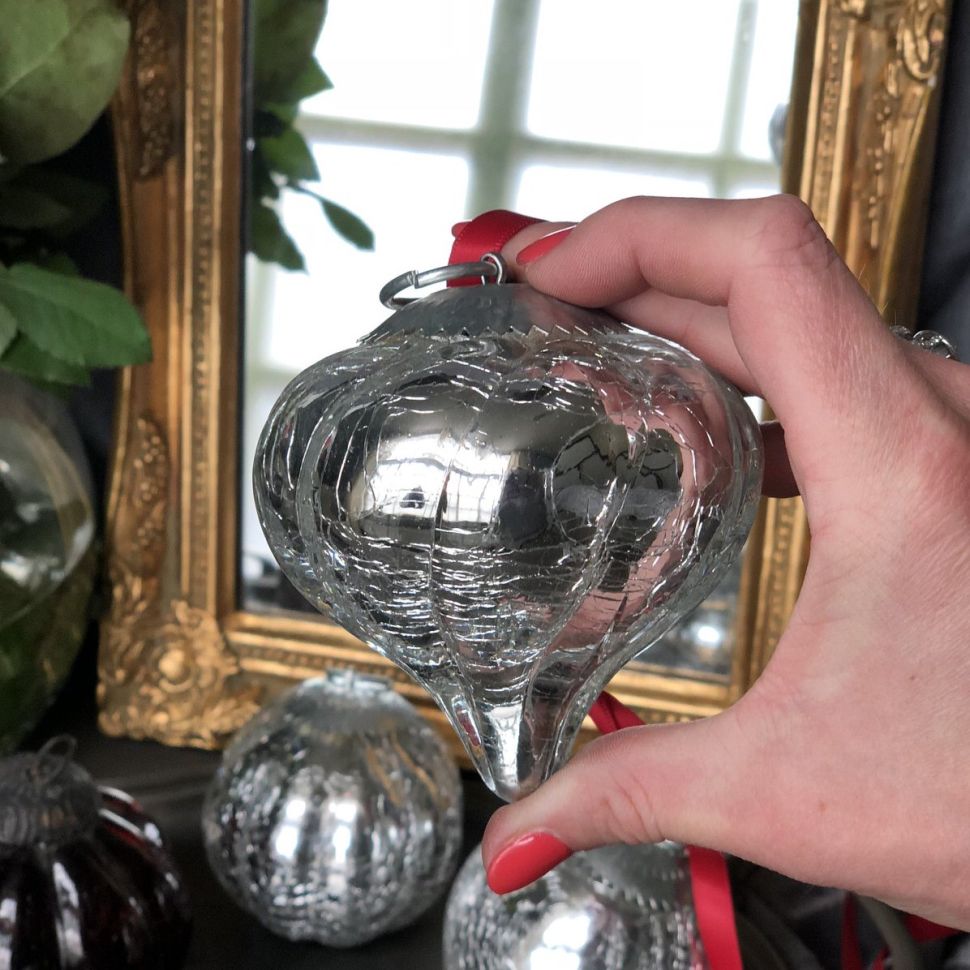 Елочная игрушка Шар конус кракелюр 12 см стекло Нидерланды