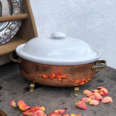 Утятница керамика с крышкой в медной подставке