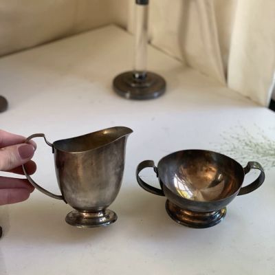 Набор сахарница и молочник мельхиор