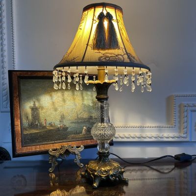 Лампа настольная с абажуром 47 см наливные полисмолы стекло Франция 