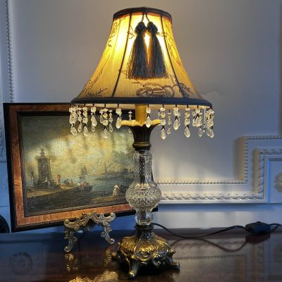 Лампа настольная с абажуром 47 см наливные полисмолы стекло Франция 