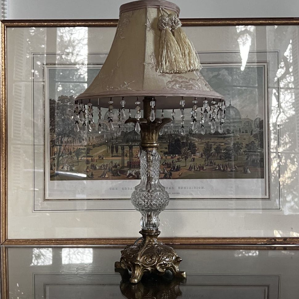 Лампа настольная с абажуром 47 см наливные полисмолы стекло Франция 