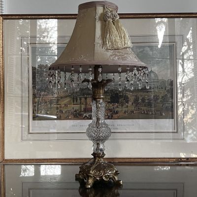 Лампа настольная с абажуром 47 см наливные полисмолы стекло Франция 