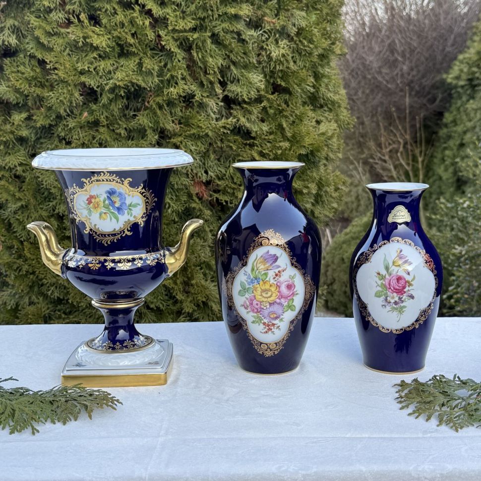 Ваза Hutschenreughter 23 см Мейсенский букет 1973 г Германия