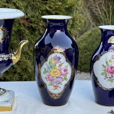 Ваза Hutschenreughter 23 см Мейсенский букет 1973 г Германия