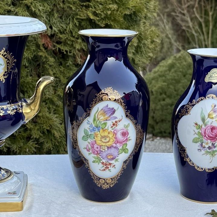 Ваза Hutschenreughter 23 см Мейсенский букет 1973 г Германия