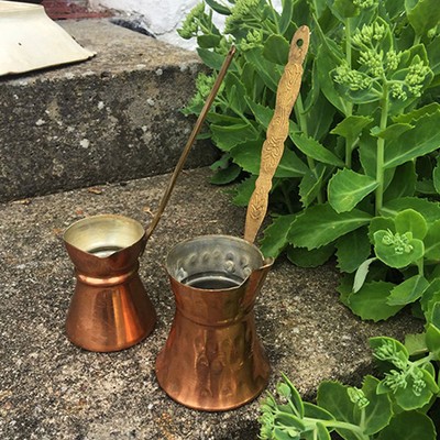 Турка медная с латунной длинной ручкой