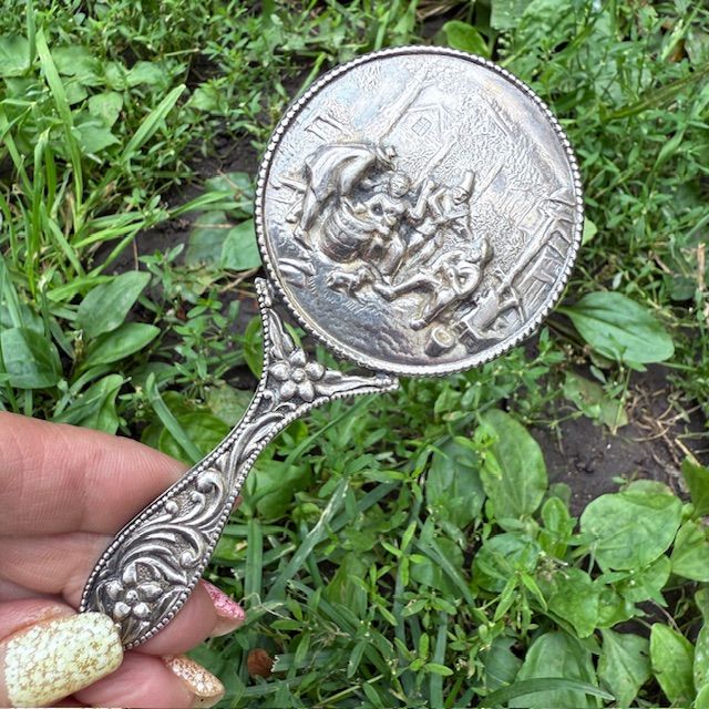 Зеркало ручное расческа 13 см серебро 1930-е гг