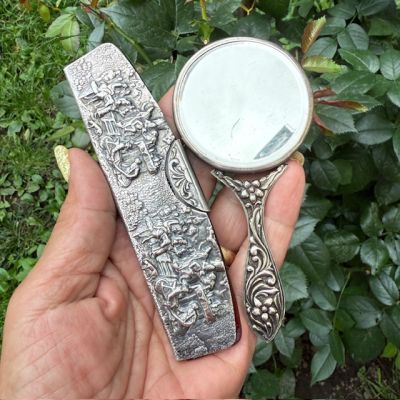 Зеркало ручное расческа 13 см серебро 1930-е гг