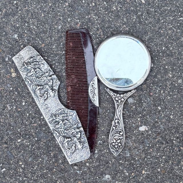 Зеркало ручное расческа 13 см серебро 1930-е гг