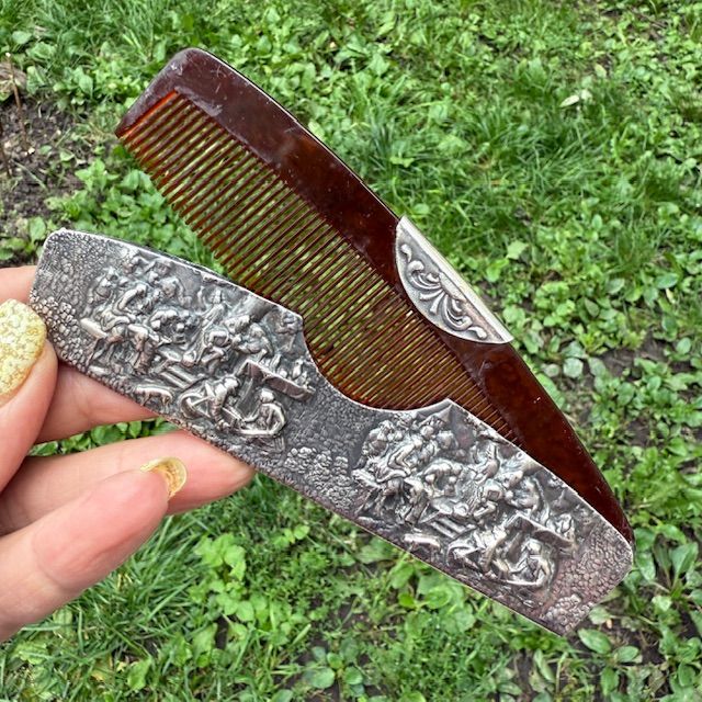 Зеркало ручное расческа 13 см серебро 1930-е гг