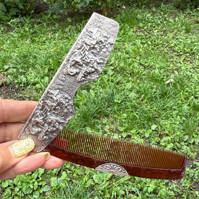 Зеркало ручное расческа 13 см серебро 1930-е гг