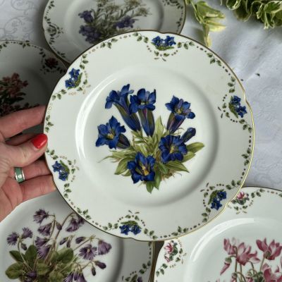 Тарелка Franklin Porcelain Альпийские цветы Stengelloser Enzian 20 см фарфор Германия