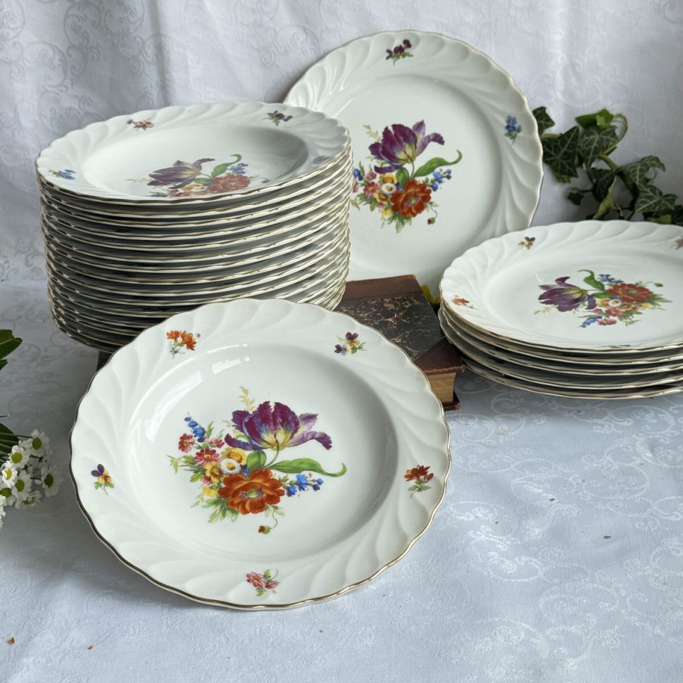 Тарелка глубокая Sсhirnding Мейсенский букет 23 см Германия