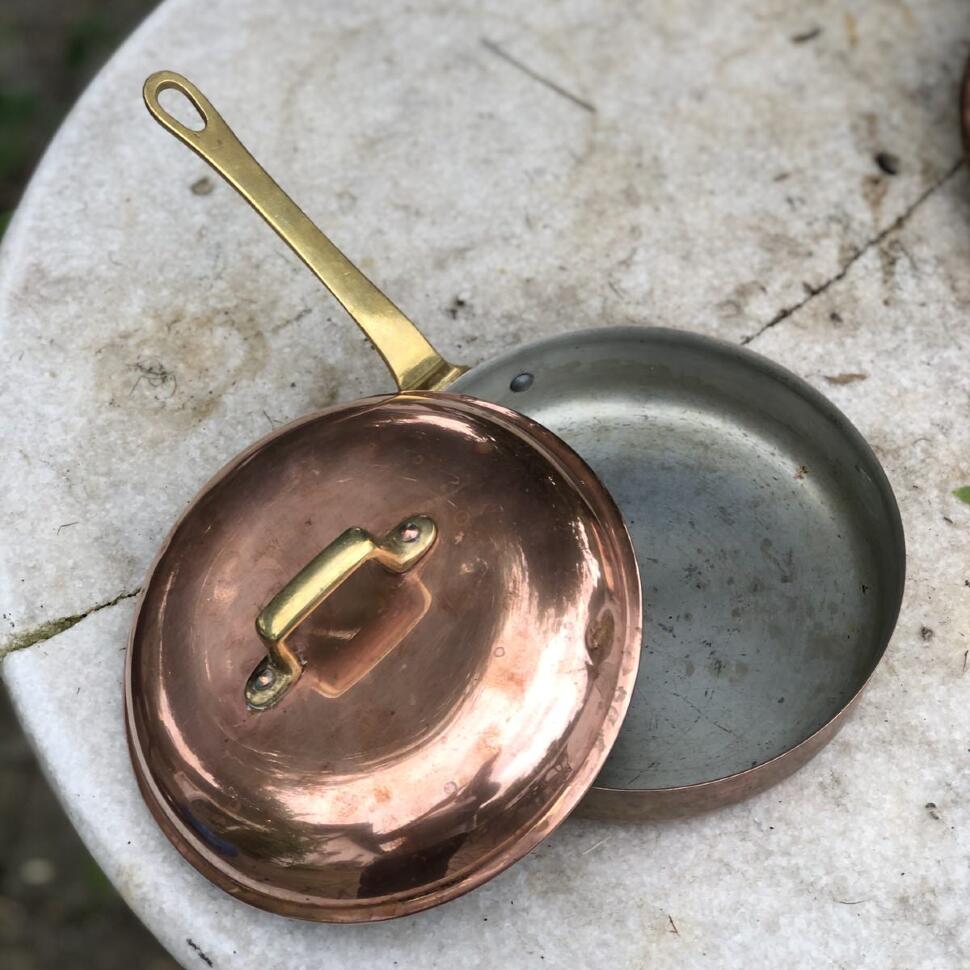 Сковорода 16 см с крышкой медь с латунной ручкой Krogarhuset Швеция