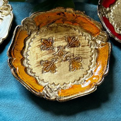 Поднос флорентийский мини 10 см Италия золото с оранжевым