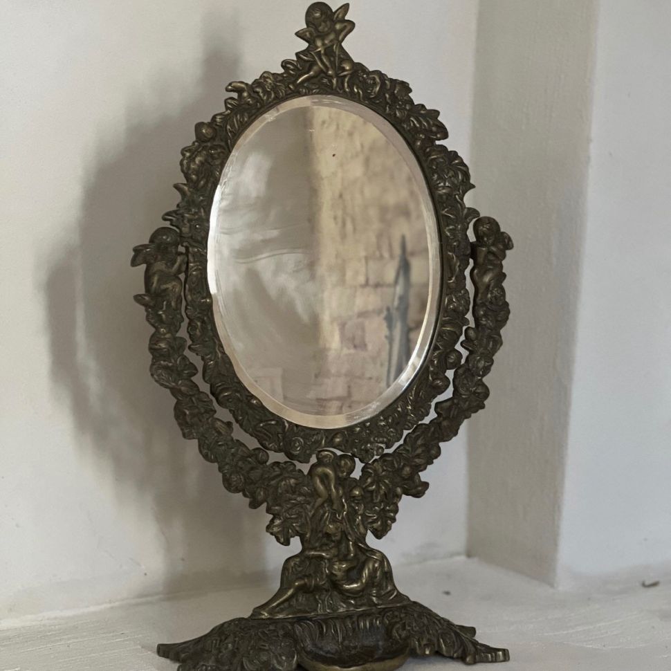 Зеркало настольное Амуры 42 см латунь Италия