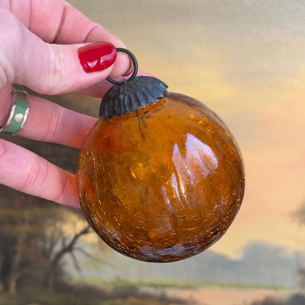 Елочная игрушка Шар кракелюр 8 см стекло металл 