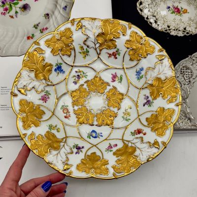 Блюдо Meissen 28 см Мейсенский цветок золочение 1924-34 г Германия